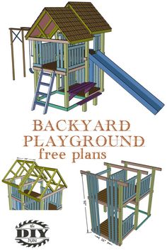 the backyard playground is made out of wood