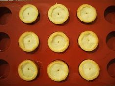 nine lemon pies in a muffin pan ready to go into the oven for baking