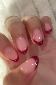 Clean Nail Inspo Almond, Pretty Burgundy Nails, Wine And Pink Nails, Nail Ideas With Natural Nails, Simple Nails For Homecoming, Fall Nails Coquette, Dark Red Almond French Tip Nails, Aesthetic Nail Inspo Simple, Nail Ideas For A Red Dress