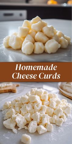 homemade cheese cubes on a cutting board with text overlay that reads homemade cheese curls