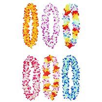 six different types of flower leis in various colors and sizes on a white background