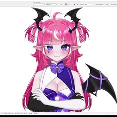 an anime character with pink hair and horns