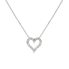 14K WHITE GOLD 0.40 CARAT NATURAL DIAMOND HEART NECKLACE----BEAUTIFUL HEART NECKLACE------Heart Width : 12.50mHeart Height : 13mmNecklace Length : 20 Inches Diamond Weight : 0.40 Carat 20 Diamonds --- Each Diamond 1.7mm --- F - G color VSI clarity --- Nice White Color Sparkle Diamonds clarity Heart Diamond Necklace, Gold Diamond Heart Necklace, Diamond Heart Necklace, Open Heart Necklace, Heart Necklace Diamond, Heart Diamond, Personalized Pendant, Necklace Heart, Heart Pendant Diamond