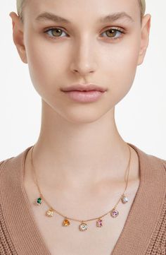 Swarovski Stilla Mixed Crystal Necklace | Nordstrom Swarovski Crystal Jewelry, Swarovski Crystal Necklace, Swarovski Necklace, Station Necklace, Green Necklace, Pricing Jewelry, Crystal Jewelry, Swarovski Crystal, Silver Necklaces