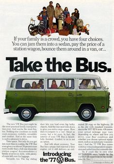 an advertisement for the 1970 vw bus