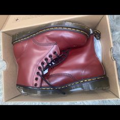 Dr Martens Cherry Red Boots Smooth Us Eight Men’s Us Nine Women’s Brand New Only Worn One Time Honestly I Love Them Except For They’re Just Too Big For Me Classic Red High-top Boots, Classic Red Winter Boots, Casual Red Plain Toe Boots, Classic Boots With Red Sole And Round Toe, Classic Red Boots With Reinforced Heel, Classic Red Boots With Round Toe, Red Boots With Reinforced Heel And Plain Toe, Red Plain Toe Boots With Reinforced Heel, Red Leather Casual Boots