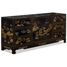 Lacquer Dresser, Chinese Sideboard, Chinoiserie Furniture, Traditional Dressers, Decorative Hinges, Floor Screen, Chinoiserie Motifs, China Furniture, Beautiful Cabinet