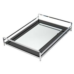 a black and white tray with a mirror on it's bottom half is shown