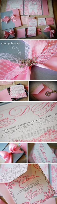 pink and silver wedding stationery with matching envelopes