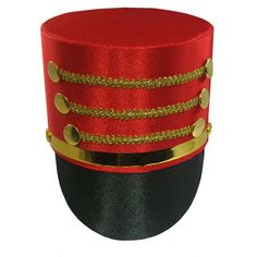 a red and black hat with gold chains on it