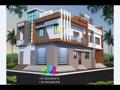 this is an image of a modern style house in india with lots of windows and balconies on the second floor