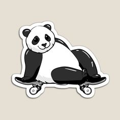 a sticker depicting a panda riding a skateboard