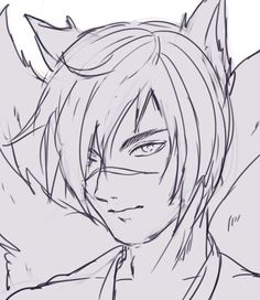 a drawing of an anime character with horns on his head and wings around his neck