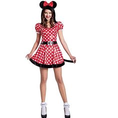 a woman dressed in minnie mouse costume