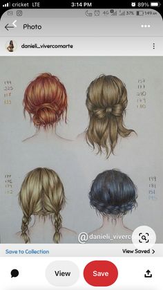 three different colored hair styles are shown on the instagramture page, and one is drawn