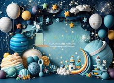 Surreal Outer Space Photography Backdrop - Rocket Ship, Outer Space, Astronaut, Galaxies, Planets, Stars, Sky, Universe, UFO, Solar System Diy Birthday Backdrop, Two The Moon, Astronaut Birthday, Outer Space Party, Outer Space Birthday, Space Birthday Party, Easy Backdrops, Wallpaper Ceiling, Space Photography