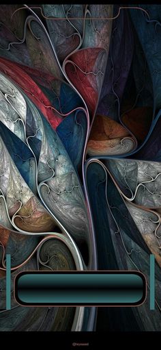 an abstract painting with multiple colors and curves in the form of waves on a black background