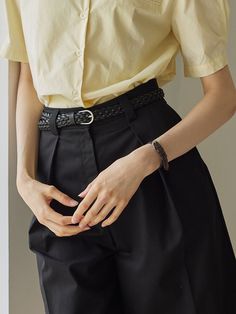 Editor's NotesNONLOCAL's delicate patterned woven leather belt can be styled for any casual outfits.- Chic and sophisticated mood- Adjustable belt length- Various stylings- Dust bag included- Daily point itemMeasurements(in.)One size- Length : 38.19 in.- Width : 0.79 in.- Buckle : 1.18 * 1.18 in.*Model info : 68.9 in.Composition & Care- Body : 100% Cowhide / Buckle : Nickel - Hand wash in lukewarm water- Do not bleach- Do not tumble dry- Avoid direct heat and moisture- Partially wipe of Adjustable Woven Leather Belt, Belt Length, Outfits Chic, Leather Weaving, Adjustable Belt, Black Belt, Leather Belt, Dust Bag, Bleach