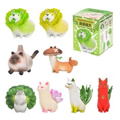 the toy animals are all different colors and sizes