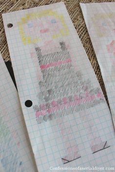 three pieces of paper that have been made to look like animals and cats on them