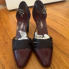 Size 8 1/2 Or 38h Color Is Bordeaux (Red Wine) Comes With Original Box And Shoe Bag Chanel Classic Heels, Luxury Red Slingback Pumps With 4-inch Heel, Chanel Slingback, Chanel Shoes, Classic Shoes, Red Wine, Shoes Women Heels, Shoes Heels, Chanel