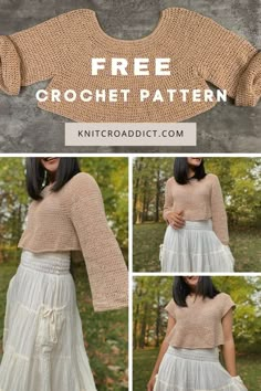 Free crochet cropped sweater pattern and video tutorial. Includes women's sizes XS-XXL Crochet Long Sleeve Tops, Crochet Sweater Free, Fall Crochet Patterns, Crochet Cardigan Pattern, Crochet Top Pattern, Sweater Crochet Pattern