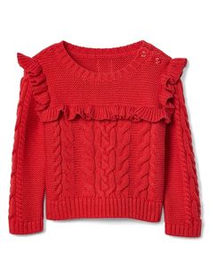 Gap Baby Cable Knit Ruffle Sweater Modern Red Size 6-12 M Cable Knit Sweater Outfit, Knit Sweater Outfit, Ruffle Sweater, Velvet Leggings, Plaid Bow, Detailed Sweater