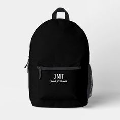 A personalized name monogram backpack in black. Simply customize the monogram, add this backpack to your cart, and then enjoy it wherever you go.

Black Name Monogram Printed Backpack
Holidayday Design   |   ©Melissa Patton - Designer Black Letter Print Backpack For Students, Customizable Black Travel Backpack, Black Monogram Bag For Travel, Black Backpack With Letter Print For Everyday Use, Customizable Black Backpack For Everyday Use, Personalized Black Rectangular Bag, Black Monogram Bags For Everyday Use, Black Rectangular Monogram Bag, Customizable Daily Use Backpack