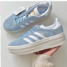 Brand-New Tape Box Baby Blue Adidas, Adidas Blue, Aesthetic Shoes, Shoes Adidas, Blue Adidas, White Adidas, Flat Shoes, Cute Shoes, Adidas Shoes