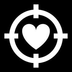 a white heart in the center of a black circle with cross and arrows around it