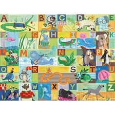 an image of children's alphabets with animals and letters on them, all in different colors