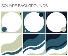 four square backgrounds with different shapes and sizes, each one in blue and green tones