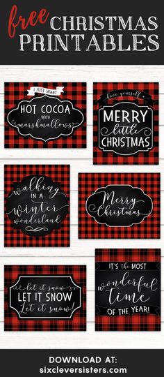 christmas printables for the holiday season with red and black checkered plaid background