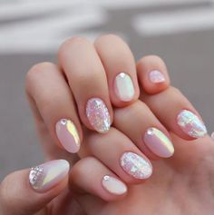 Holo Flake Nails, Nails Art Tutorial, 2023 Nails, Nails Art Designs, Blush Nails, Romantic Date, Celebrate Love, Dipped Nails, Holographic Nails