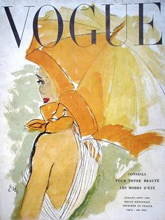 an illustration of a woman with an umbrella on the cover of a magazine called voge