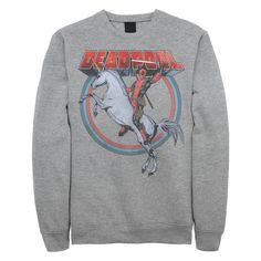 Deadpool continues his antics while riding a unicorn on this Deadpool fleece. Long Sleeve Crewneck FABRIC & CARE Machine wash - Delicate Cotton, Polyester Imported Size: Xxl. Color: Grey. Gender: female. Age Group: kids. Pattern: Graphic. Deadpool Unicorn, Riding A Unicorn, Unicorn Logo, Marvel Deadpool, Kids Pattern, Cute Fit, Logo Sweatshirt, A Unicorn, Pattern Graphic