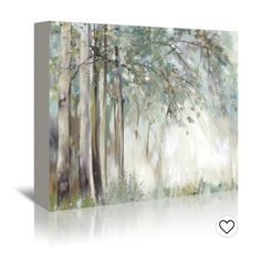 an abstract painting of trees in the woods