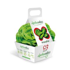 lettuce in a carton on a white background with the lid open to show it's green leaves