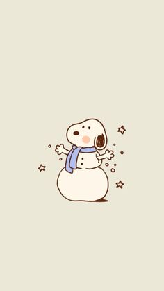 a cartoon snowman with a scarf around his neck, and stars in the background