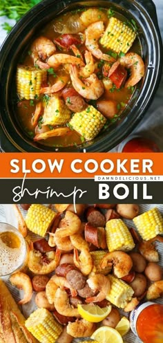 SLOW COOKER SHRIMP BOIL, crocktober, crockpot meals Shrimp Corn, Sausage Shrimp, Boil Recipes, Seafood Boil Recipes, Easy Crockpot Dinners, Boiled Food, Shrimp Boil