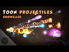 an animated video game with glowing objects and text that reads toon projects showcase show case