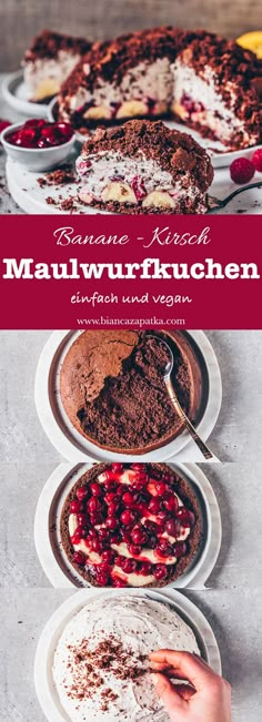 three plates with different desserts on them and the title above it reads, roman kuchen mauvfrichen