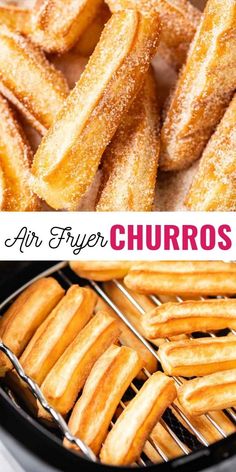 an air fryer with churros in it and the words, air fryer churros