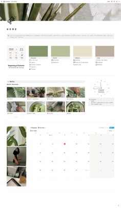 an image of a website page with green plants on the side and calendars below