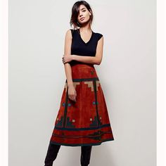 Free People Incredibly Beautiful Suede Colorful, Geometric Pattern Skirt. Worn Once. Must See In Person! Suede W Geometric Design. Dry Clean Length: For Size 6 28.5 Waist 29.25 In Classy Skirts, Modern Folk, Boho Clothes, Folk Fashion, New Clothes, Women Skirts Midi, Skirt Pattern, Work Fashion, Versatile Style