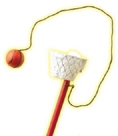 a hammer hitting a basketball with a red ball on it's tip and string