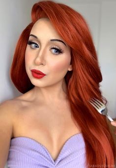 Ariel Makeup Look Easy, Ariel The Little Mermaid Makeup, Ariel Costume Makeup, Ariel Inspired Hair, Little Mermaid Makeup Ariel, Little Mermaid Hairstyle, Princess Ariel Makeup, Ariel Makeup Look, Ariel Hairstyle