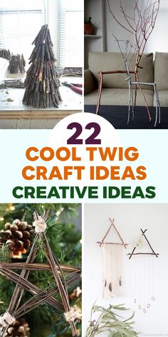 some crafts that are made out of sticks and branches with the words cool twig craft ideas