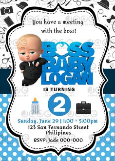 The Boss Baby birthday party printable - Jamakodesigns Boss Baby Birthday Invite, Boss Baby 2nd Birthday Party Boy, Boss Baby Invitation Template Free, Boss Baby Birthday Party Boy, Boss Baby Invitation, Baby Boy Birthday Decoration, Boss Baby Party, Baby Birthday Invitation Card