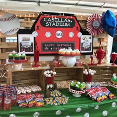 a baseball themed birthday party with food and decorations